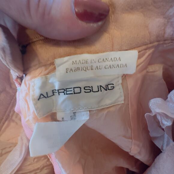 Vintage Alfred Sung Pink Suede Pencil Skirt 8 Made in Canada Lined Classic 90s - Picture 8 of 9